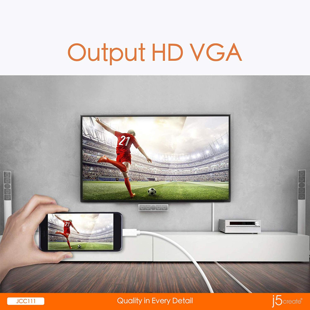 J5 Create 1.8M USB TypeC to VGA Cable / White JCC111