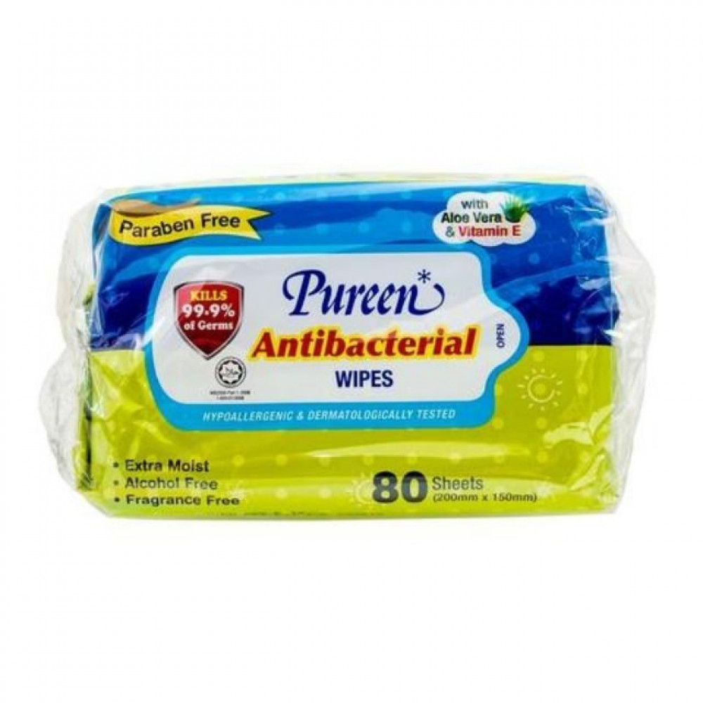 PUREEN ANTIBAC WIPES TISSUE 80'S X2								