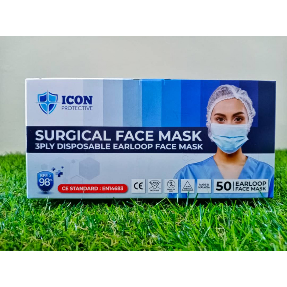 ICON 3PLY SURGICAL FACE MASK 50'S (BFE > 98)