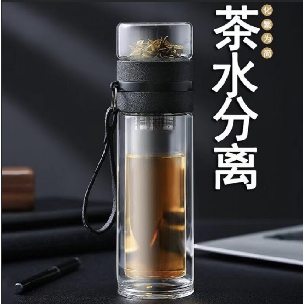 【House Partner】 Double Crystal Glass Separation Cup with Tea Filter 450ml