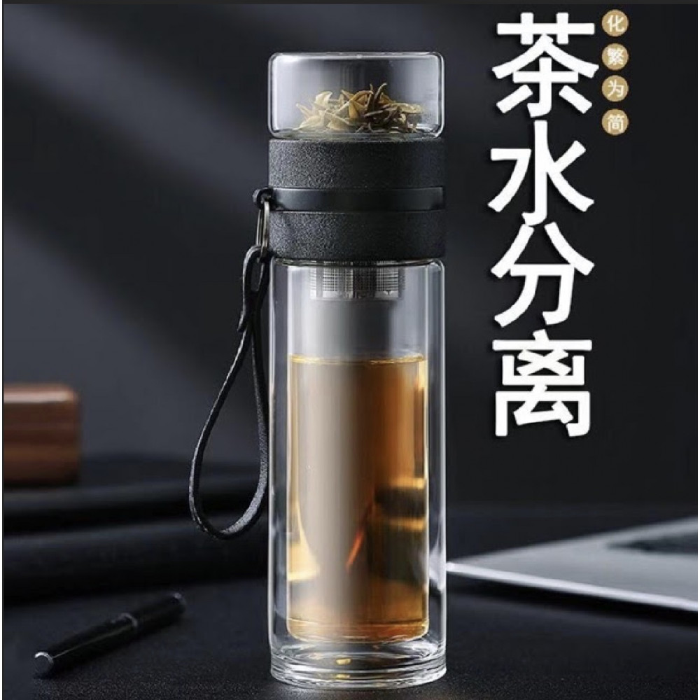 【House Partner】 Double Crystal Glass Separation Cup with Tea Filter 450ml 【House Partner】 Double Crystal Glass Separation Cup with Tea Filter 450ml
