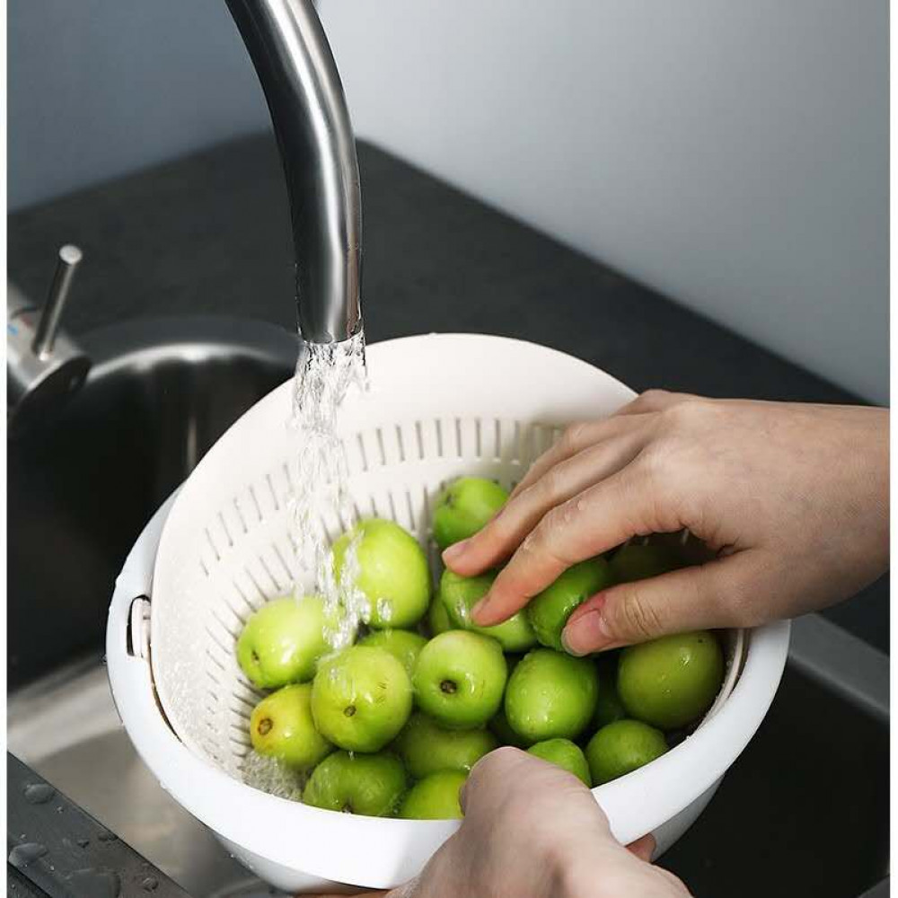 Rotating Double-Layer Fruit Washing Basket And Vegetable Basin