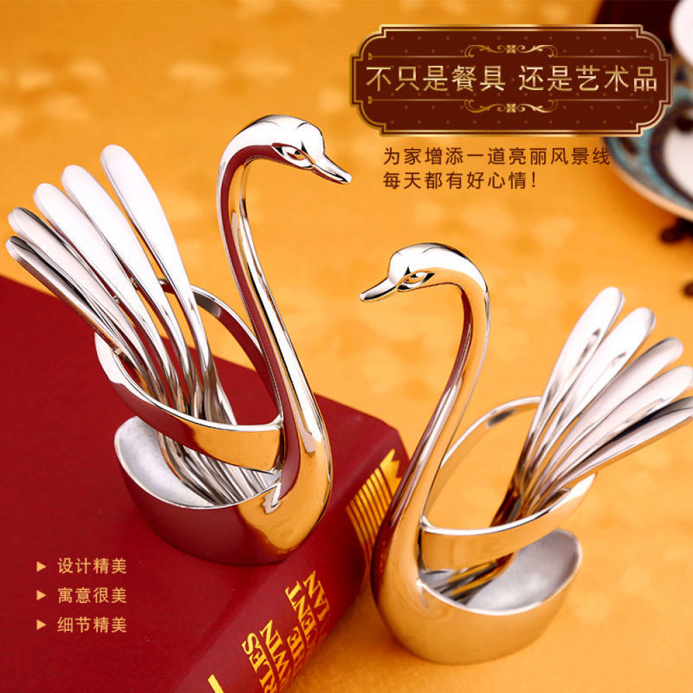 Swan Base Dinnerware Set Fruit Dessert Storage Shelf with Stainless Steel Forks/Spoon Swan Base Dinnerware Set Fruit Dessert Storage Shelf with Stainless Steel Forks/Spoon