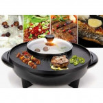 Electric Korean BBQ Grill Pan with Shabu Shabu BBQ Steamboat Hot Pot Frying Pan (2 in 1) 