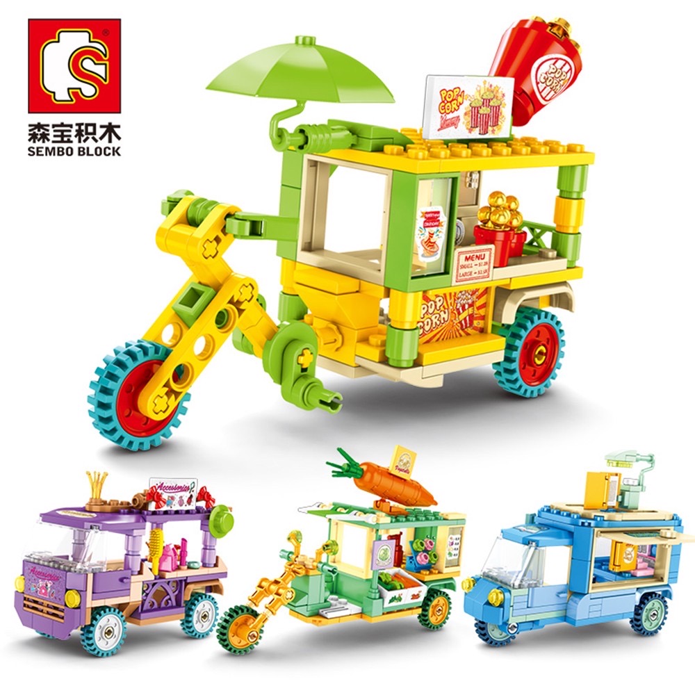 【SEMBO BLOCK】Block Lego compatible truck series Story Book Truck, Accessories Truck, Popcorn Tricycle, Vegetables Trucks