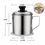 (12CM /14CM) Stainless Steel Oil Filter Pot Household Large Filter Oil Residue Cup Oil Tank Kitchen Leak-Proof Oil