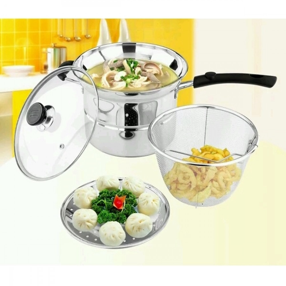 Stainless Steel Multi Usage Cooking Pot/Deep Fry/Steam/Stew (4 Pcs x