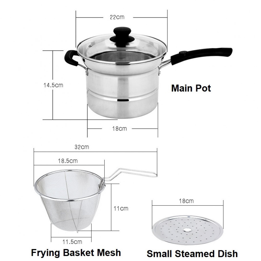 Stainless Steel Multi Usage Cooking Pot/Deep Fry/Steam/Stew (4 Pcs x