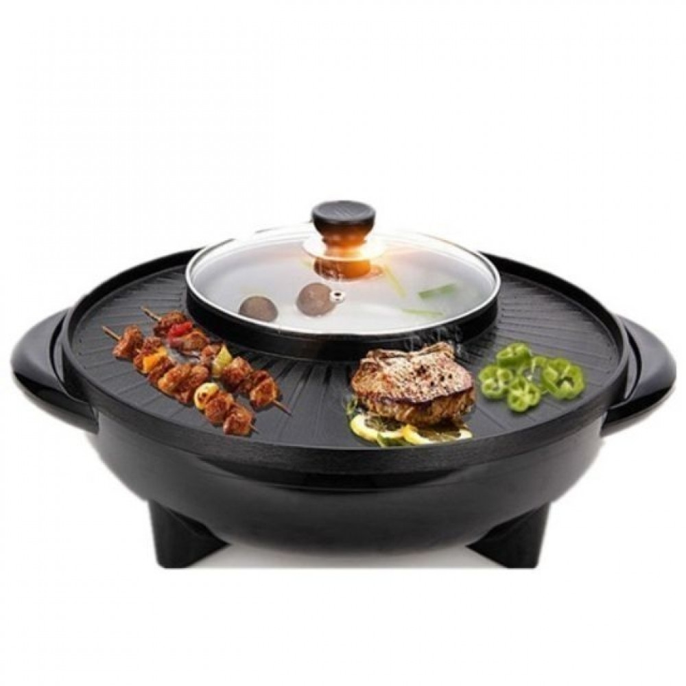 Electric Korean BBQ Grill Pan with Shabu Shabu BBQ Steamboat Hot Pot