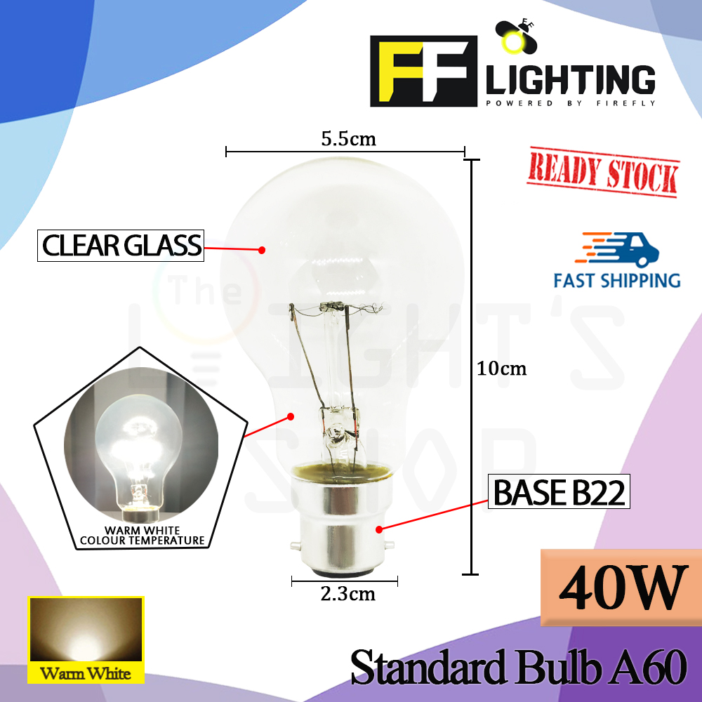 FFLighting Standard Bulb A60 40W B22 Clear FFLighting Standard Bulb A60 40W B22 Clear