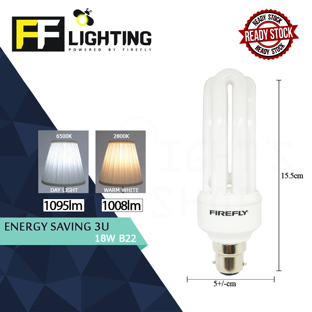 FFLighting Energy Saving 3U 18W B22 Day Light/Warm White FFLighting Energy Saving 3U 18W B22 Day Light/Warm White