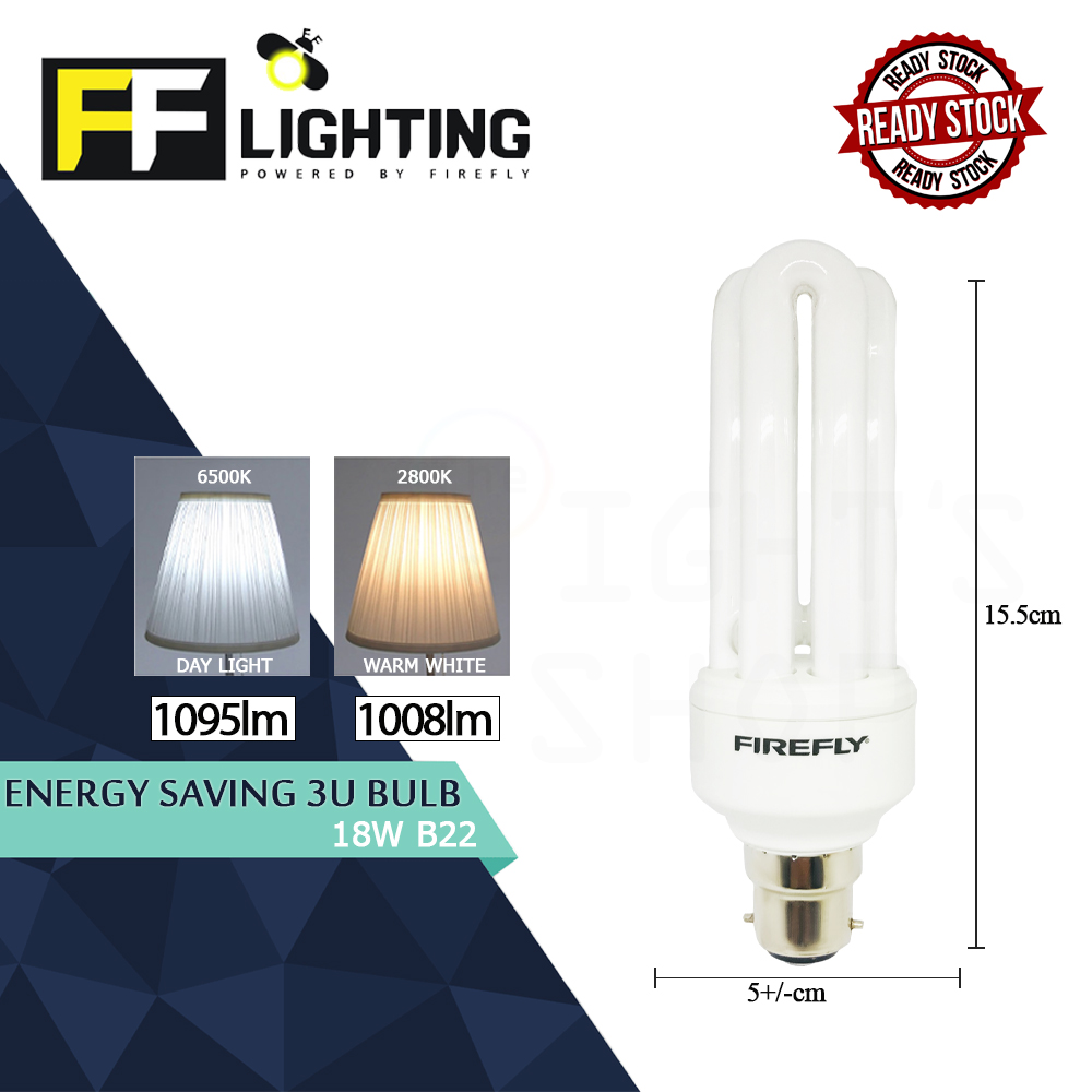 FFLighting Energy Saving 3U Bulb 18W B22 Day Light/Warm White FFLighting Energy Saving 3U Bulb 18W B22 Day Light/Warm White