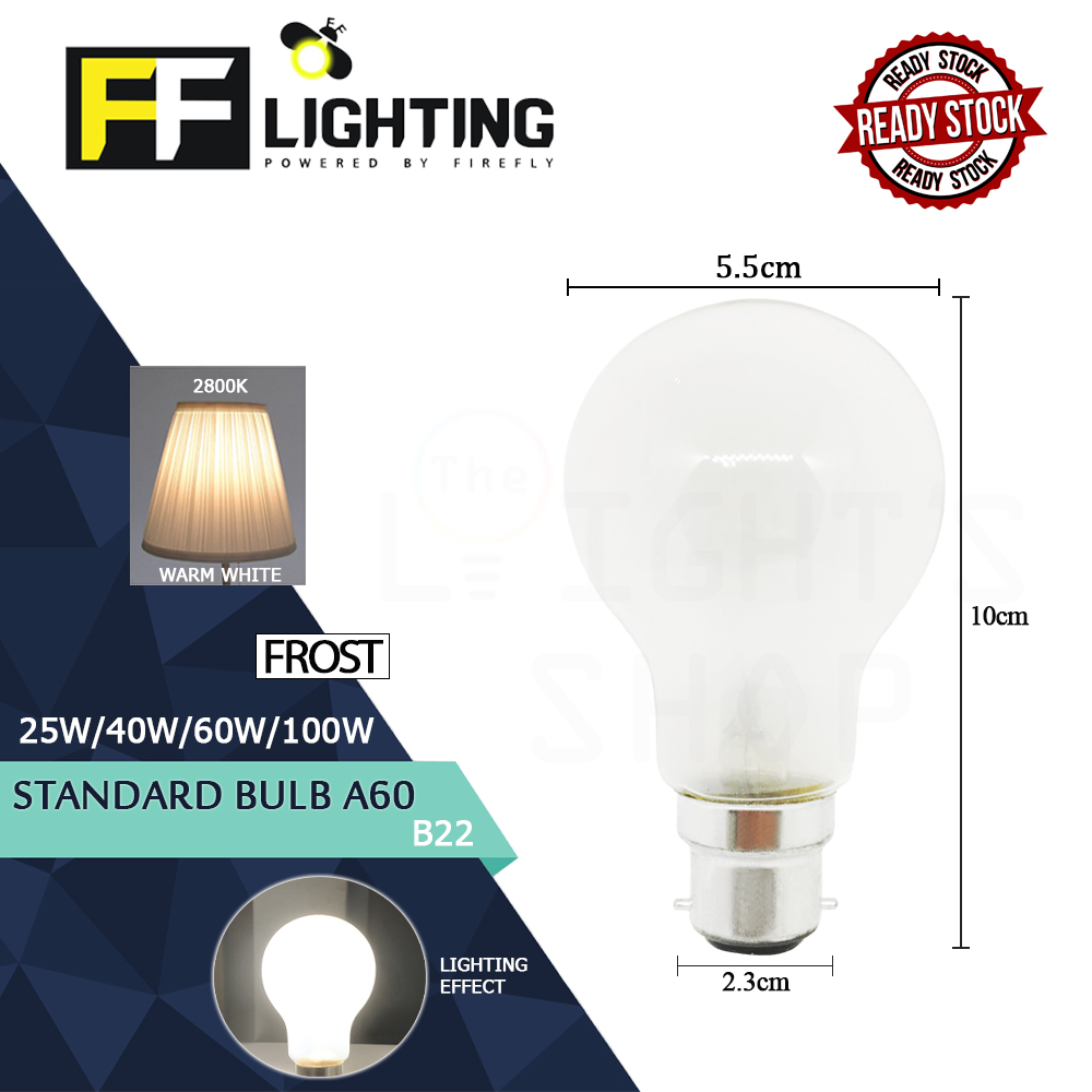 FFLighting Standard Bulb A60 25W/40W/60W/100W B22 Frost Warm White FFLighting Standard Bulb A60 25W/40W/60W/100W B22 Frost Warm White
