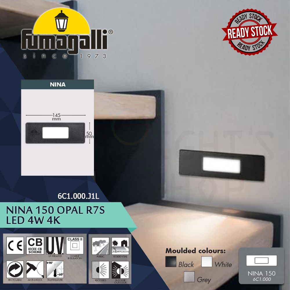Fumagalli Nina 150 Black/White/Grey Opal R7S LED 4W 4K#Wall Light#Wall Lamp#Lampu Dinding