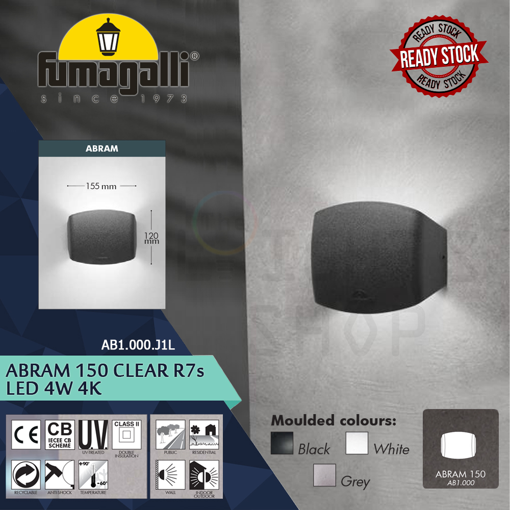 Fumagalli Abram 150 Black/White/Grey Clear R7S LED 4W 4K#Wall Light#Wall Lamp#Lampu Dinding