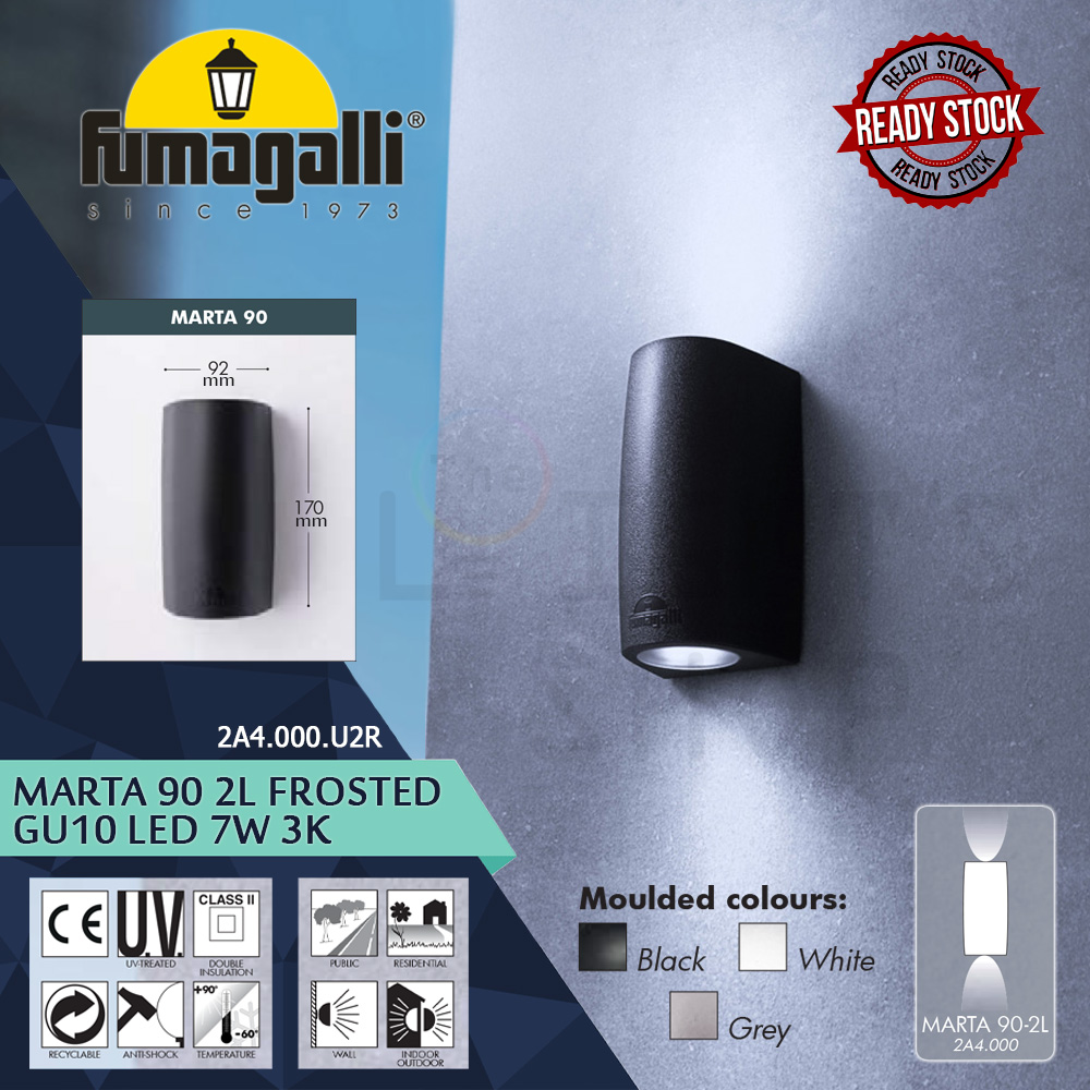 Fumagalli Marta 90 2L Black/White/Grey Frosted GU10 LED 7W 3K#Wall Light#Wall Lamp#Lampu Dinding