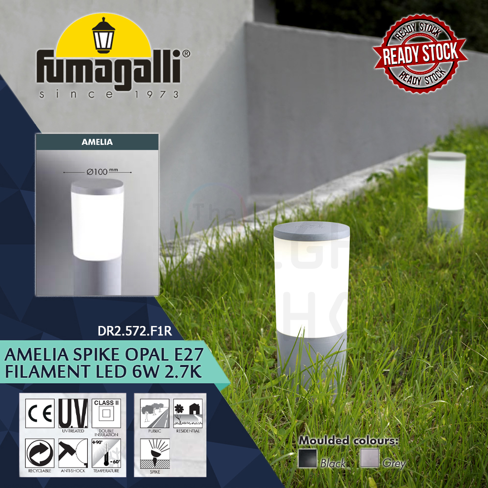 Fumagalli Amelia Spike Black/Grey Opal E27 Filament Led 6W 2.7K#Landscape Light#Garden Spike Lamp#Outdoor Light#Luar Fumagalli Amelia Spike Black/Grey Opal E27 Filament Led 6W 2.7K#Landscape Light#Garden Spike Lamp#Outdoor Light#Luar