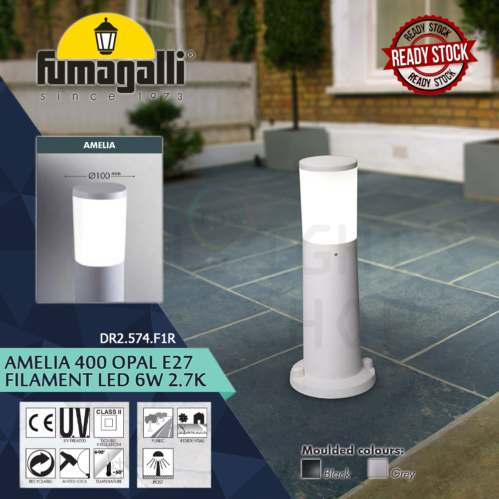 Fumagalli Amelia 400 Black/Grey Opal E27 Filament Led 6W 2.7K#Landscape Light#Garden Lamp#Outdoor Light#Lampu Luar