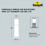 Fumagalli Amelia 400 Black/Grey Opal E27 Filament Led 6W 2.7K#Landscape Light#Garden Lamp#Outdoor Light#Lampu Luar