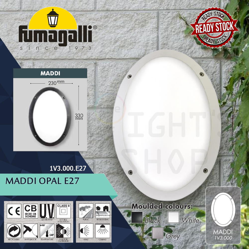 Fumagalli Maddi Black/Grey/White Opal E27 Blue/Orange Backlit#Wall Light#Wall Lamp#Ceiling Light#Lampu Siling/Dinding