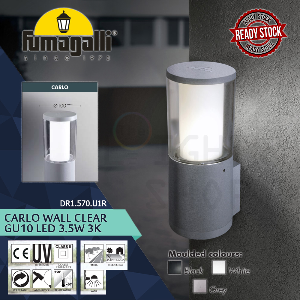 Fumagalli Carlo Wall Black/Grey/White Clear GU10 Led 3.5W 3K#Wall Light#Wall Lamp#Lampu Dinding Fumagalli Carlo Wall Black/Grey/White Clear GU10 Led 3.5W 3K#Wall Light#Wall Lamp#Lampu Dinding