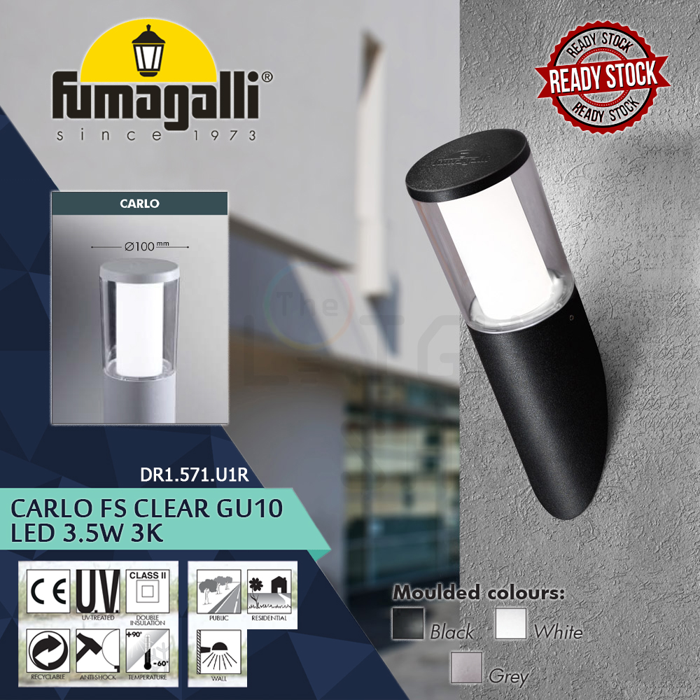Fumagalli Carlo FS Black/Grey/White Clear GU10 Led 3.5W 3K#Wall Light#Wall Lamp#Lampu Dinding