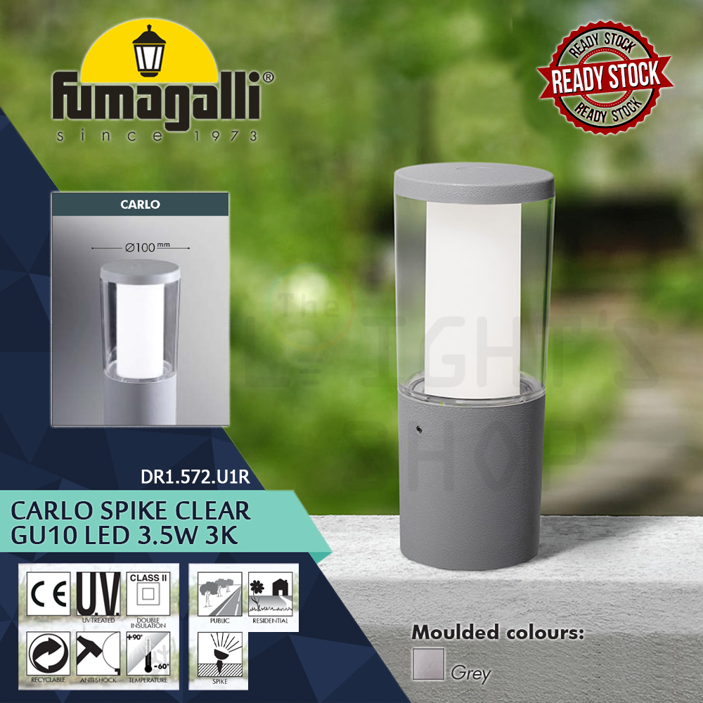 Fumagalli Carlo Spike Grey Clear GU10 Led 3.5W 3K#Landscape Light#Garden Spike Lamp#Outdoor Light#Luar