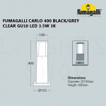 Fumagalli Carlo 400 Black/Grey Clear GU10 Led 3.5W 3K#Landscape Light#Garden Lamp#Outdoor Light#Lampu Luar