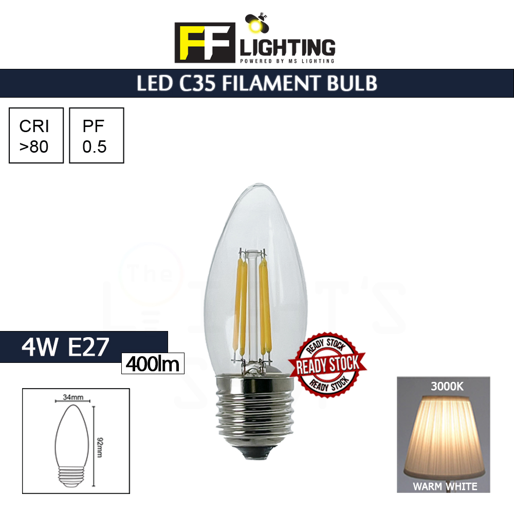 FFL Led Filament Bulb C35 4W E27 Warm White#FF Lighting#E27 Bulb#Edison Bulb#Candle Bulb#Vintage Light#Mentol#电灯泡