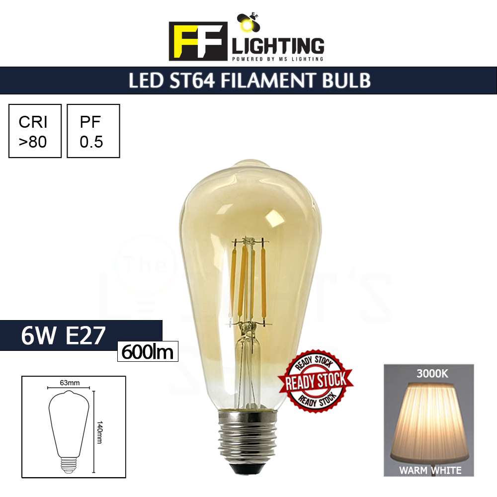 FFL Led Filament Bulb ST64 6W E27 Warm White#FF Lighting#E27 Bulb#Edison Bulb#ST64 Bulb#Vintage Light#Mentol#电灯泡 FFL Led Filament Bulb ST64 6W E27 Warm White#FF Lighting#E27 Bulb#Edison Bulb#ST64 Bulb#Vintage Light#Mentol#电灯泡