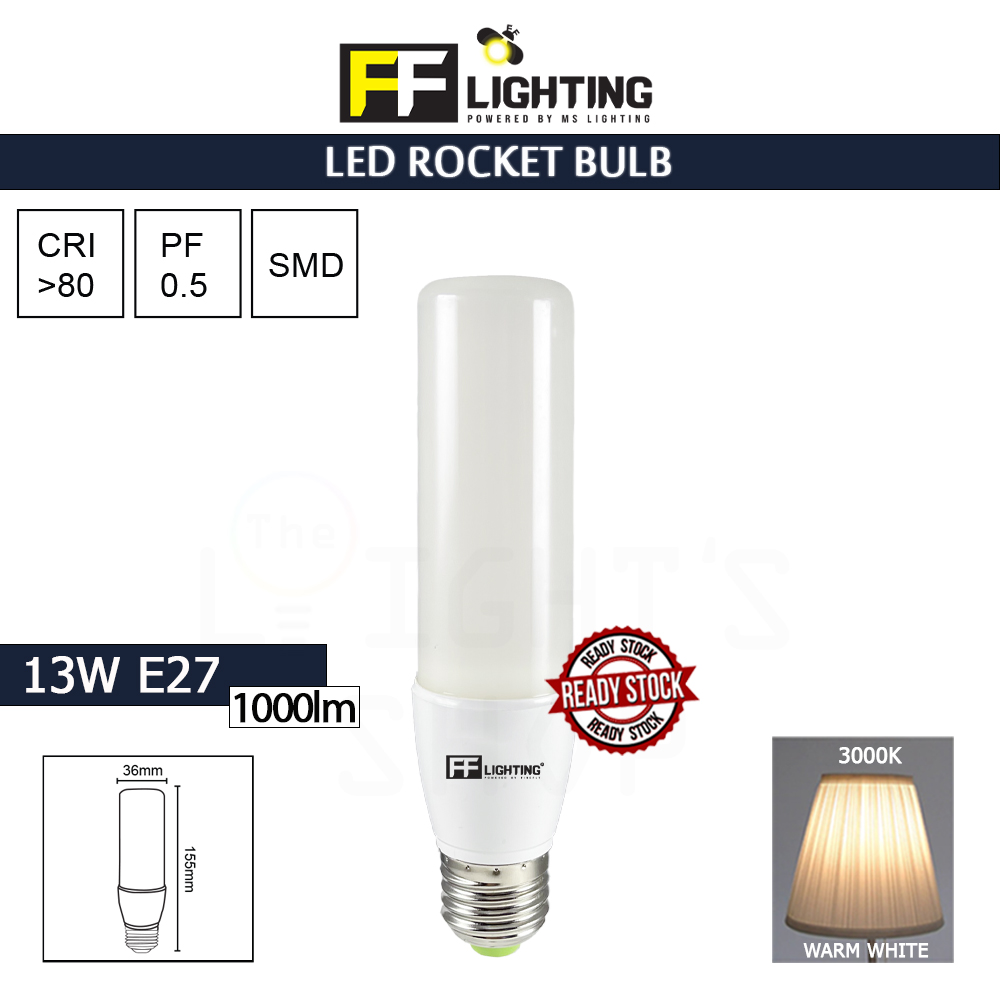 FFL Led Rocket Bulb 13W E27 Warm White#FF Lighting#E27 Bulb#Stick Bulb#Mentol#电灯泡