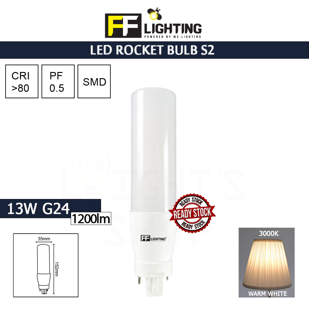 FFL Led Rocket Bulb (Series 2) 13W G24 Warm White#FF Lighting#G24 Bulb#Stick Bulb#Mentol#电灯泡