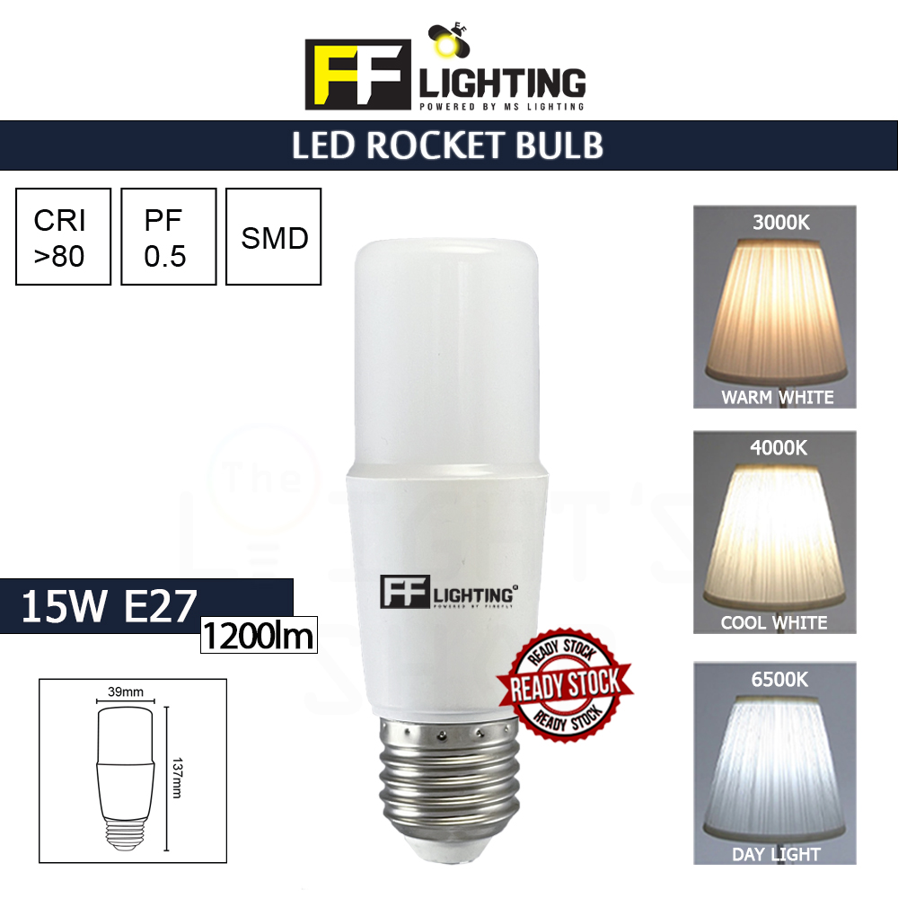 FFL Led Rocket Bulb 15W E27 Day Light/Cool White/Warm White#FF Lighting#E27 Bulb#Stick Bulb#Mentol#电灯泡