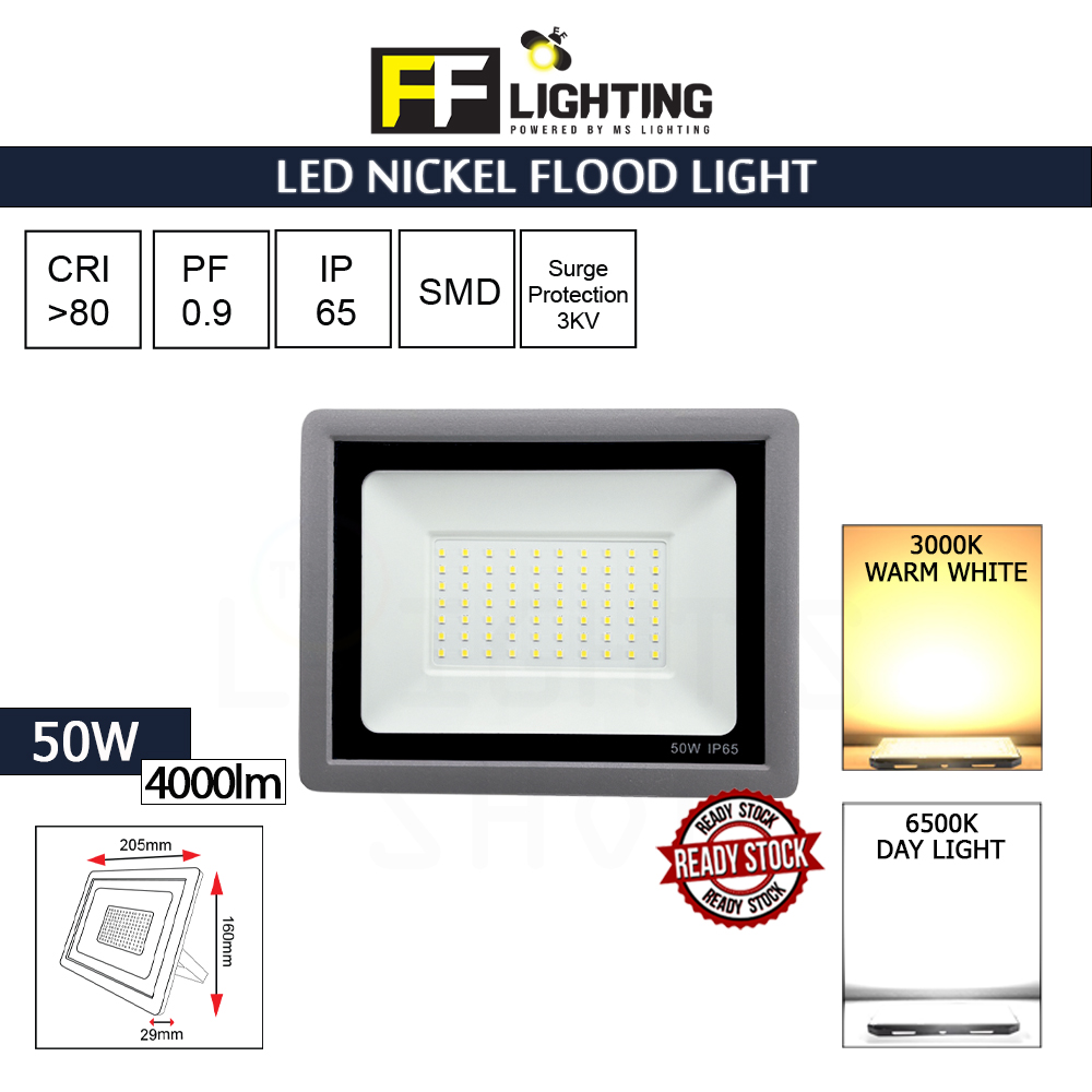 FFL Led Nickel Flood Light 50w Day Light/Warm White#FF Lighting#Outdoor Lighting#Flood Spotlight#Led Flood Light#Lampu