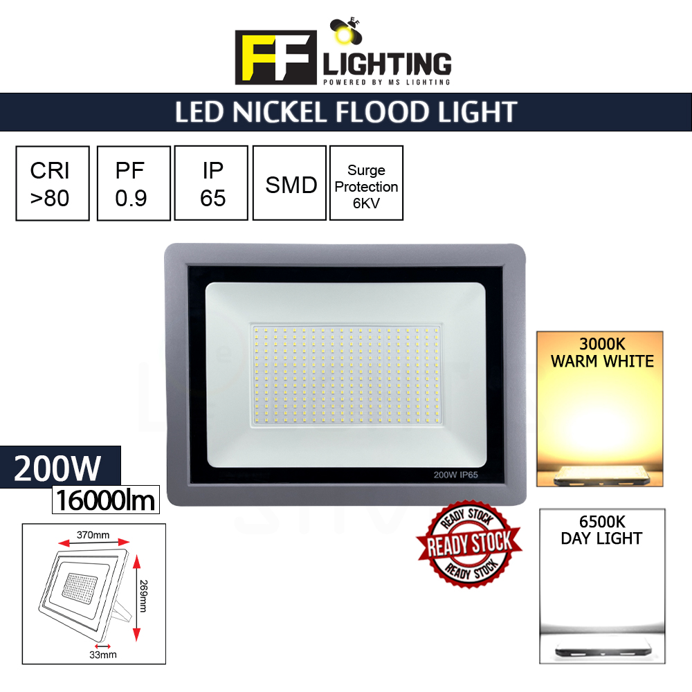 FFL Led Nickel Flood Light 200w Day Light/Warm White#FF Lighting#Outdoor Lighting#Flood Spotlight#Led Flood Light#Lampu