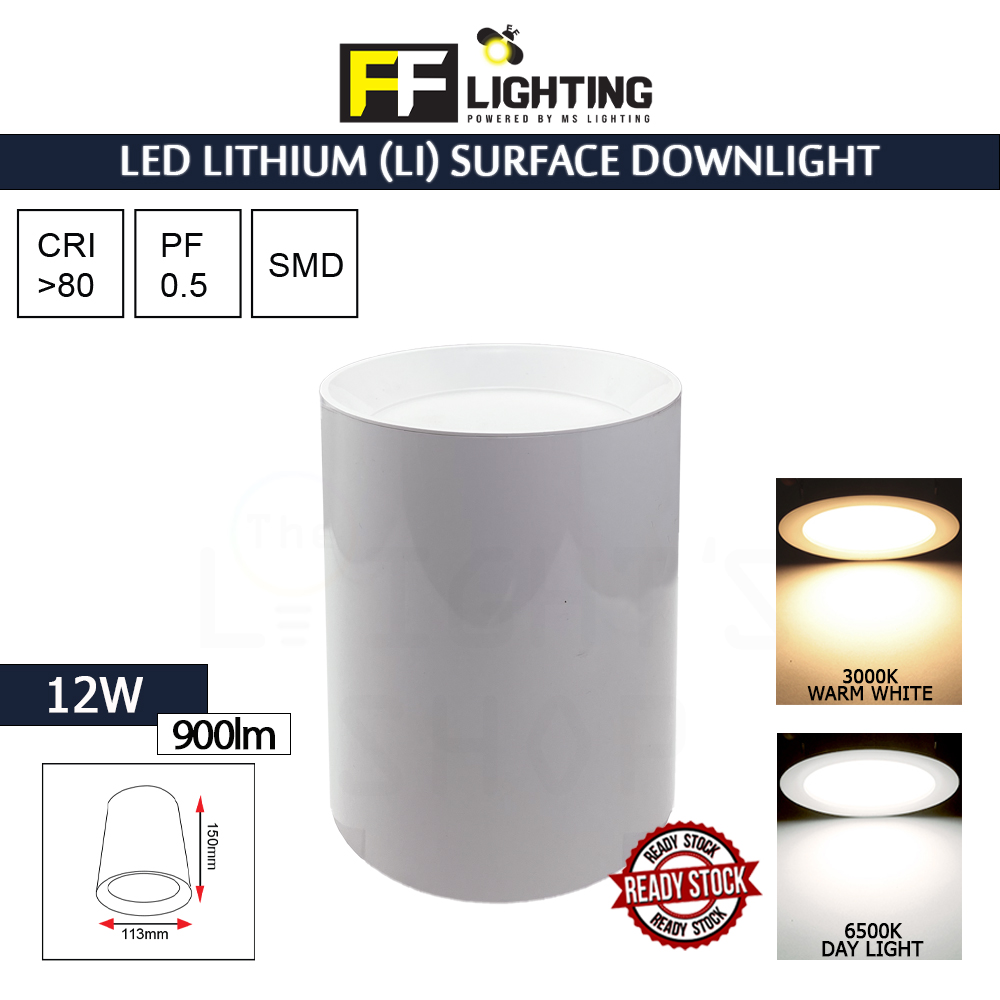 FFL Led Lithium (Li) Surface Downlight 12W Day Light/Warm White#FF Lighting#Led Downlight#Ceiling Light#Lampu Siling#灯