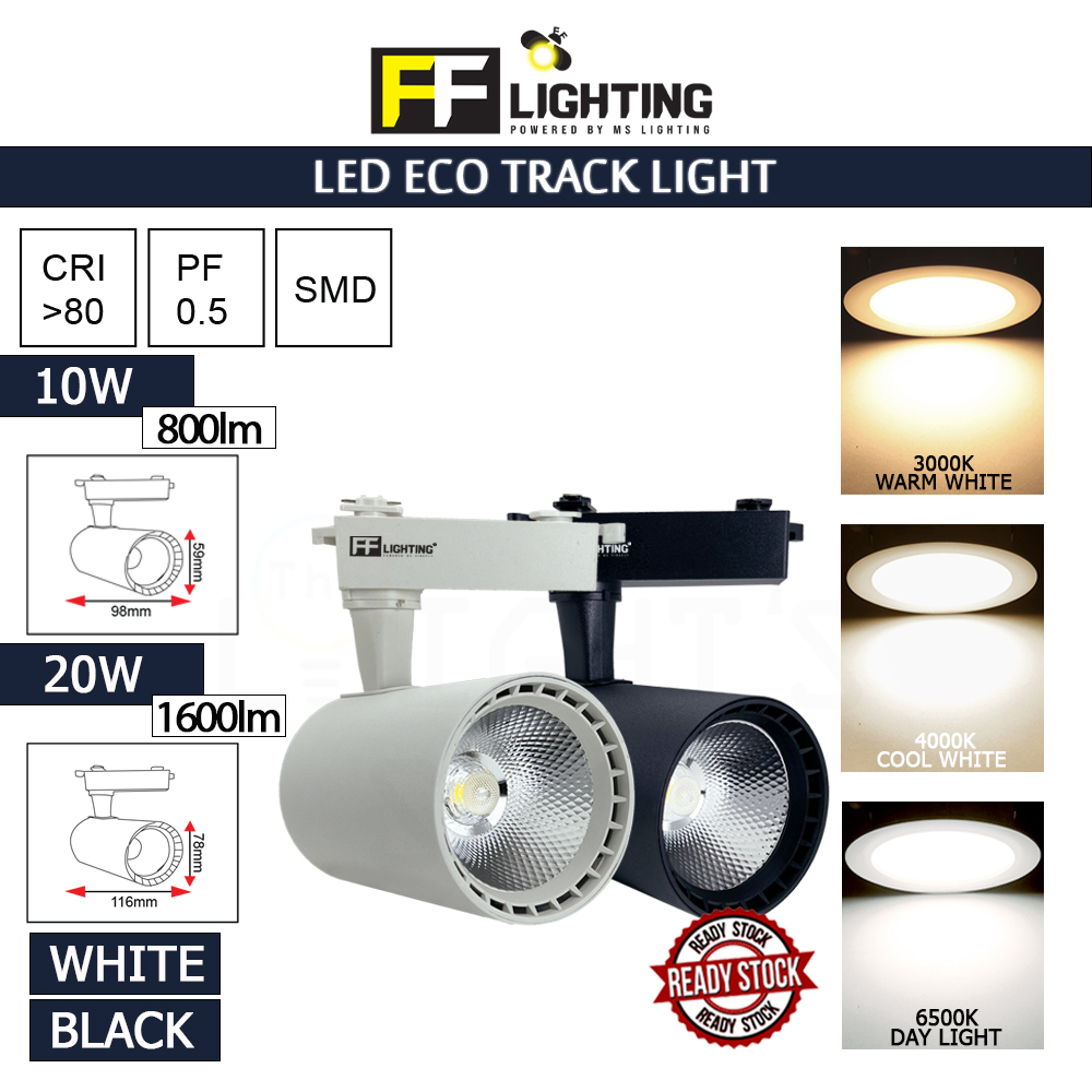 FFL Led Eco Track Light 10W/20W Black/White Day Light/Cool White/Warm White#FF Lighting#Rail Light#Trek Siling#Bar Lampu