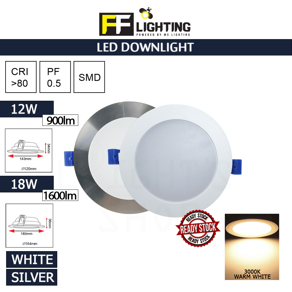 FFL Led Downlight 12W/18W White/Silver Warm White#FF Lighting#Ceiling Light#Lampu Siling#吸顶灯