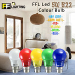 FFL Led Colour Bulb 5W B22 Day Light/Warm White/Red/Yellow/Green/Blue#FF Lighting#B22 Bulb#Led Bulb#Color Bulb#Mentol#电灯泡