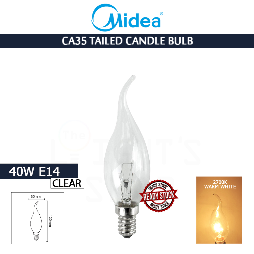 Midea Tailed Candle Bulb CA35 40W E14 Clear Warm White#Incandescent Bulb#E14 Bulb#Mentol Lampu#电灯泡 Midea Tailed Candle Bulb CA35 40W E14 Clear Warm White#Incandescent Bulb#E14 Bulb#Mentol Lampu#电灯泡