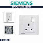 Siemens 13A 1 Gang SP Switched Socket With Indicator White 5UB1312-3PC01#DELTA Relfa#Sirim Switch Socket#3 Flat Pin Plug#插座
