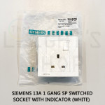 Siemens 13A 1 Gang SP Switched Socket With Indicator White 5UB1312-3PC01#DELTA Relfa#Sirim Switch Socket#3 Flat Pin Plug#插座