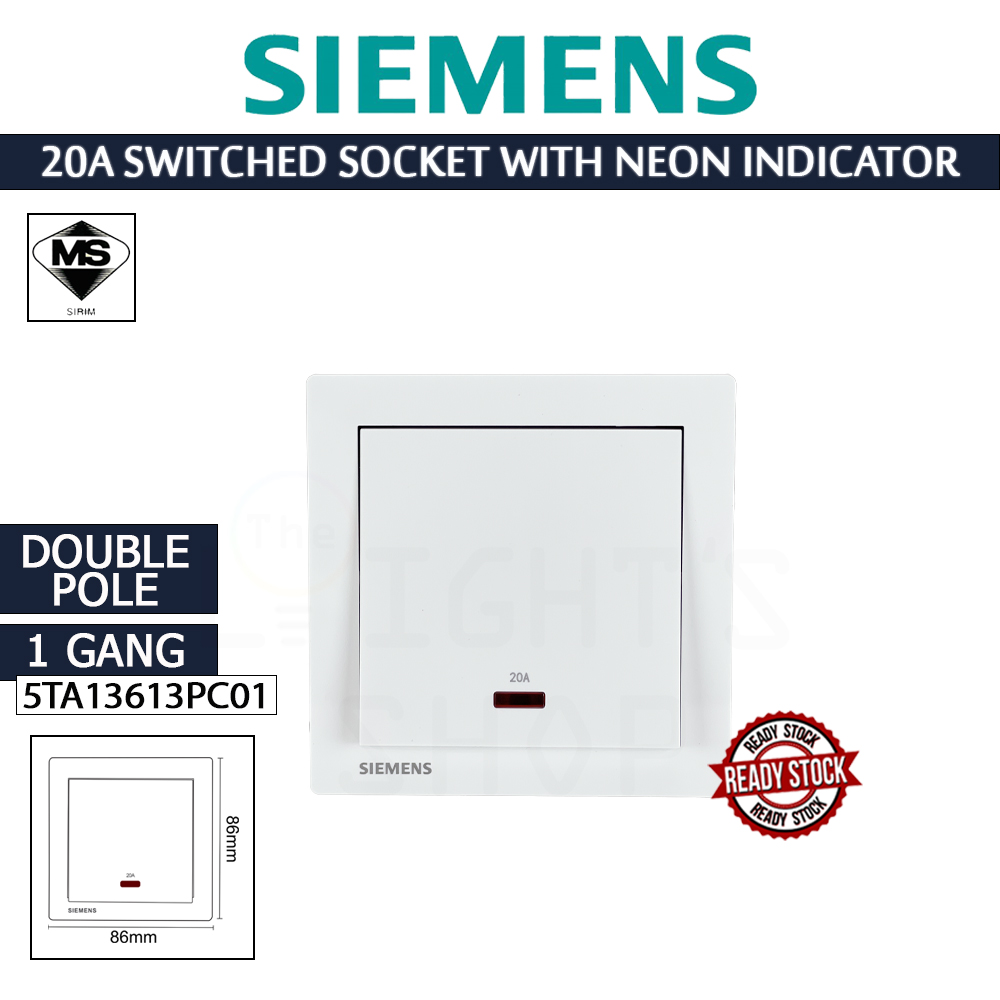 Siemens 20A 1 Gang 1 Way Double Pole Switch With Neon Indicator White 5TA1361-3PC01#DELTA Relfa#Sirim Switch Socket#插座 Siemens 20A 1 Gang 1 Way Double Pole Switch With Neon Indicator White 5TA1361-3PC01#DELTA Relfa#Sirim Switch Socket#插座