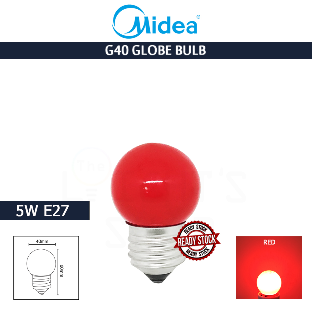 Midea G40 Globe Bulb 5W E27 Red#E27 Bulb#Led Bulb#Color Bulb#Mentol#电灯泡 Midea G40 Globe Bulb 5W E27 Red#E27 Bulb#Led Bulb#Color Bulb#Mentol#电灯泡