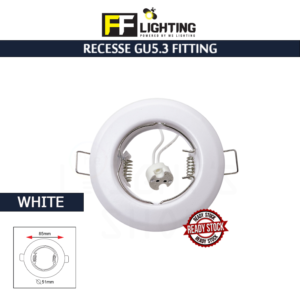 FFL Recesse GU5.3 Fitting White#FF Lighting#GU5.3 Holder#GU5.3 Casing Frame#Downlight Housing#Spotlight/Eyeball Fitting
