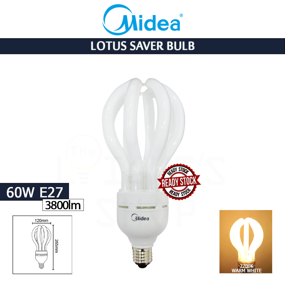 Midea Lotus Saver Bulb 60W E27 Warm White#E27 Bulb#Industry Lamp#Mentol Lingkaran#Lampu Kilang#Lampu Studio#Mentol#电灯泡