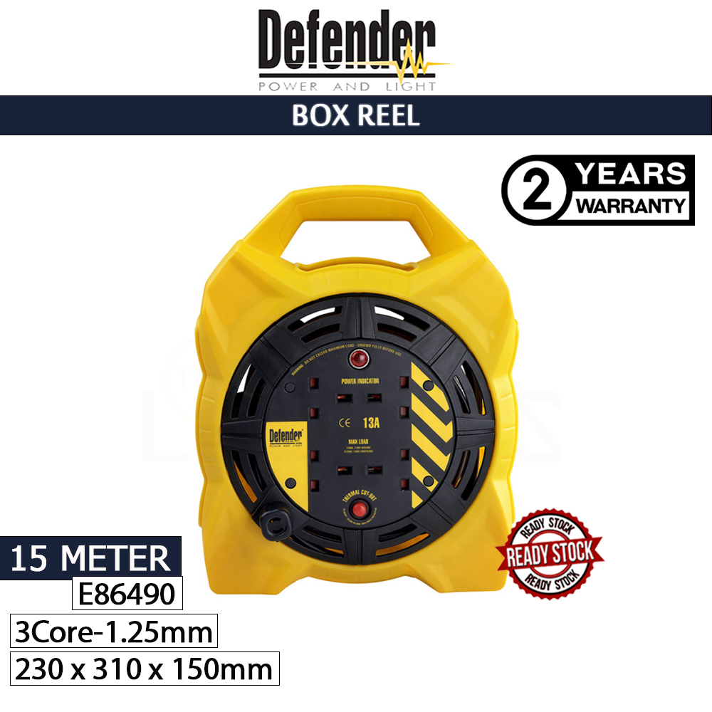DEFENDER Box Reel 15 Meters (Power Cord) l E86490#Wire Cable Reel#Industrial Cable Reel#Extension Wire Cable#电缆卷 DEFENDER Box Reel 15 Meters (Power Cord) l E86490#Wire Cable Reel#Industrial Cable Reel#Extension Wire Cable#电缆卷