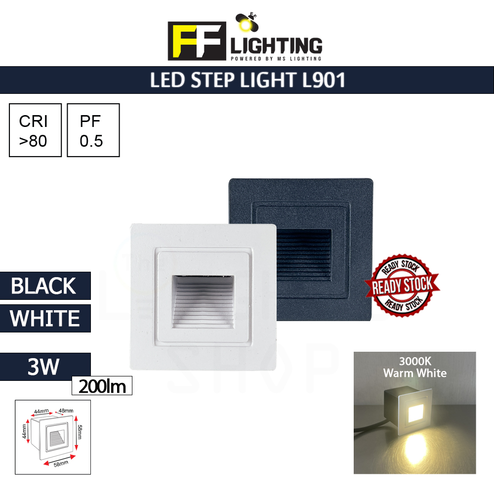 FFL Led Step Light L901 3W Black/White Warm White#FF Lighting#Wall Recessed#Indoor Stairs Lamp#Ground Footlight#Lampu#梯灯