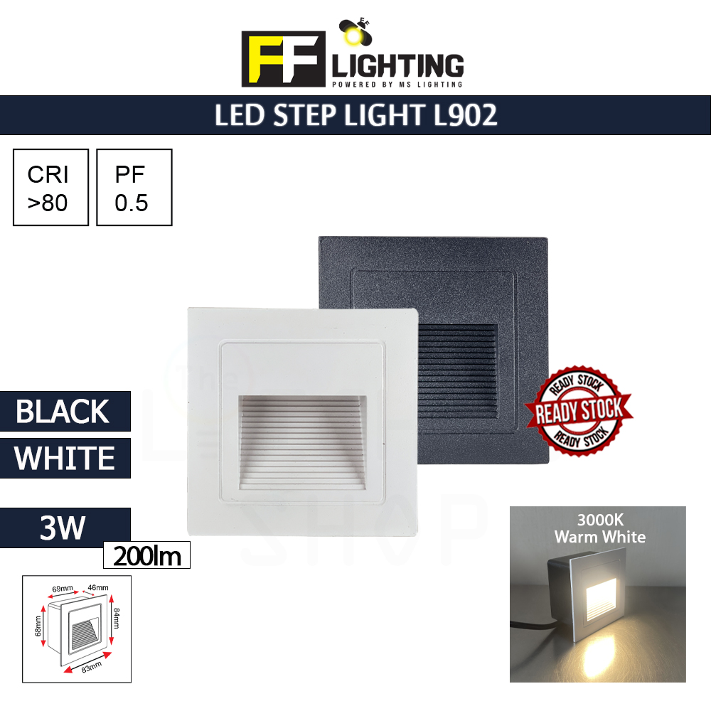 FFL Led Step Light L902 3W Black/White Warm White#FF Lighting#Wall Recessed#Indoor Stairs Lamp#Ground Footlight#Lampu#梯灯