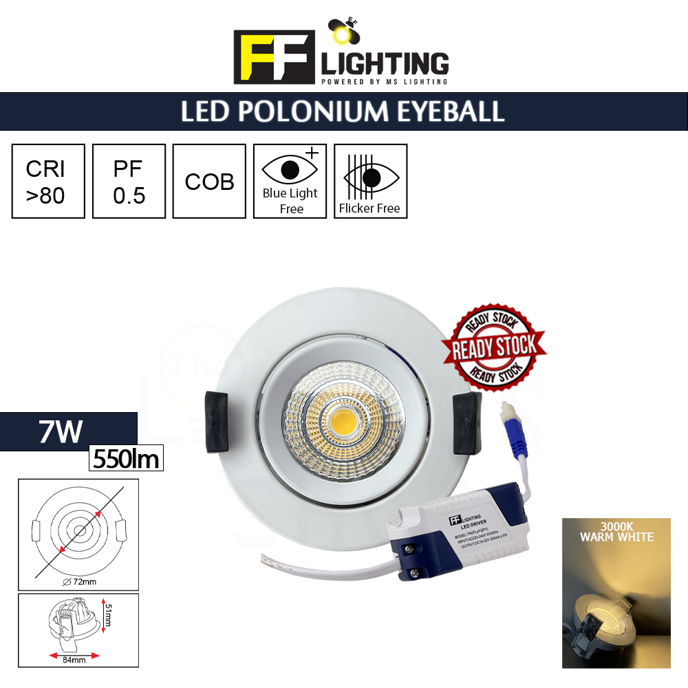 FFL Led Polonium Eyeball 7W Warm White#FF Lighting#Spotlight#Downlight#Ceiling Light#Lampu Siling#Led Eyeball#灯
